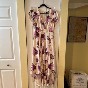 Lulus French Countryside Blush Floral Print High-Low dress.